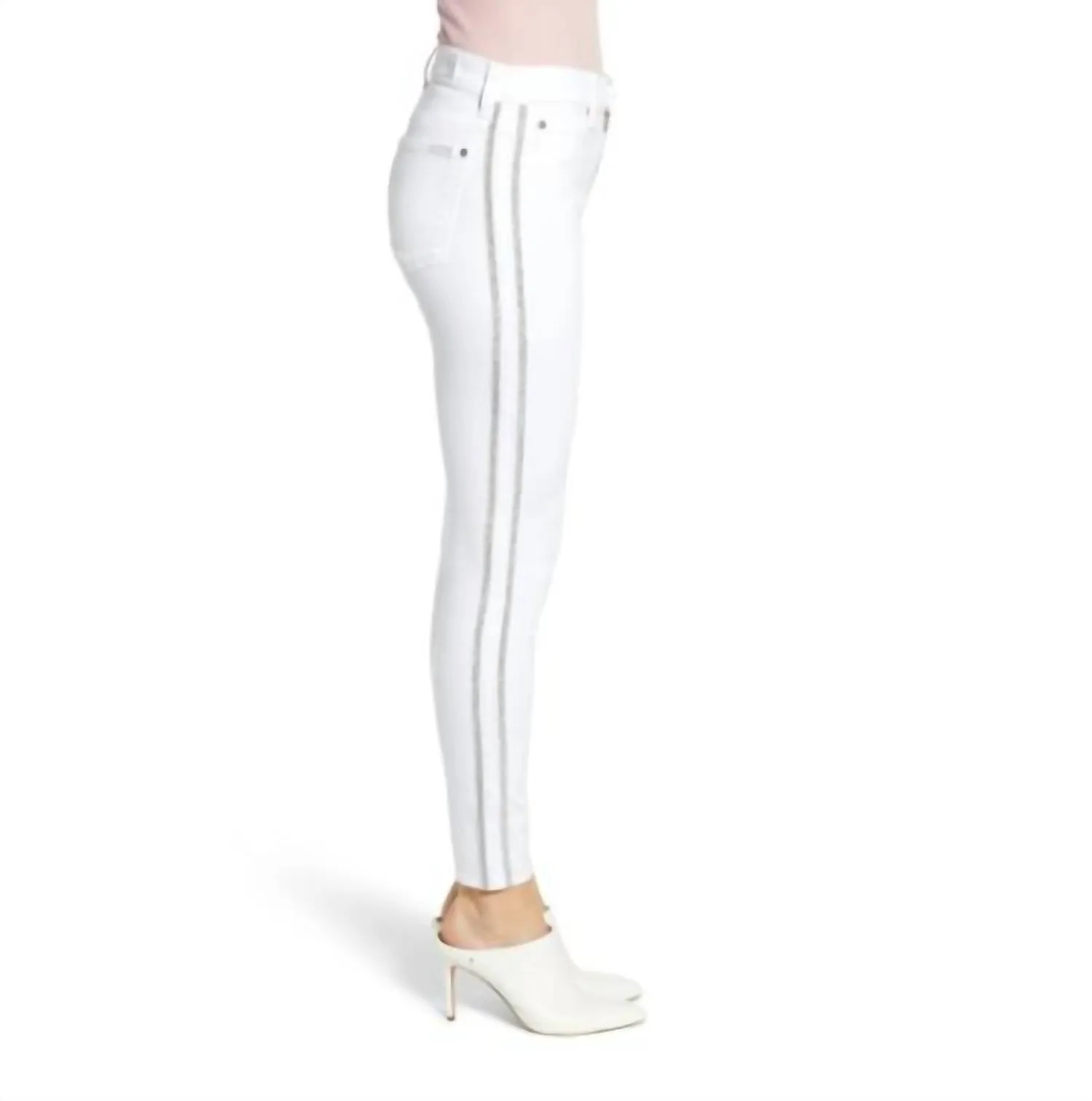 7 For All Mankind - High Rise Skinny Glitter Side Stripe Jean