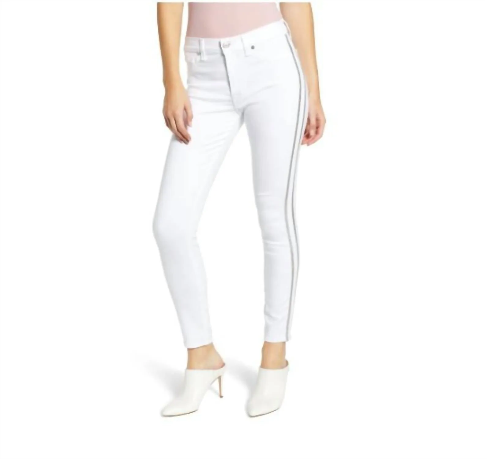 7 For All Mankind - High Rise Skinny Glitter Side Stripe Jean
