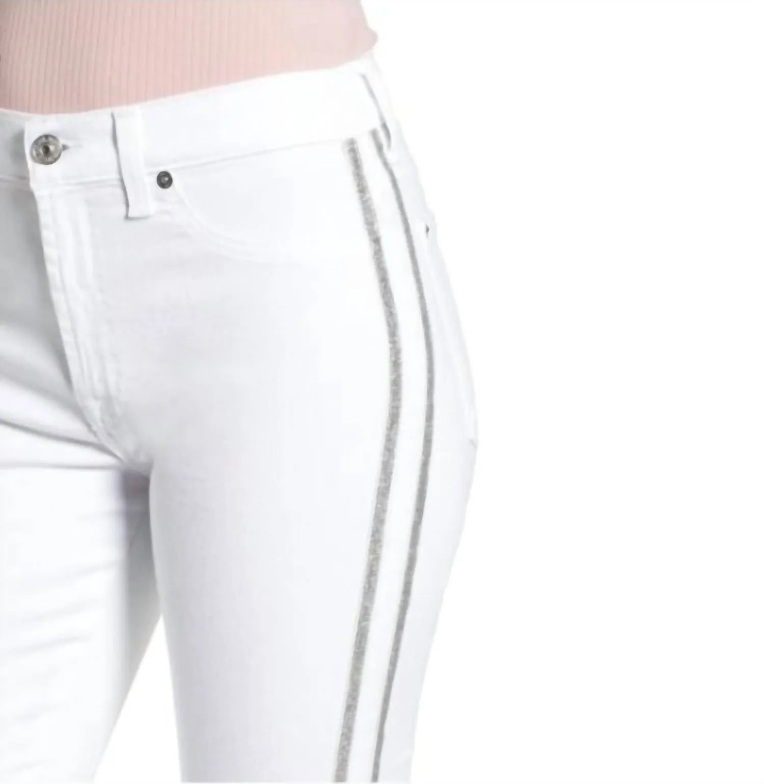 7 For All Mankind - High Rise Skinny Glitter Side Stripe Jean