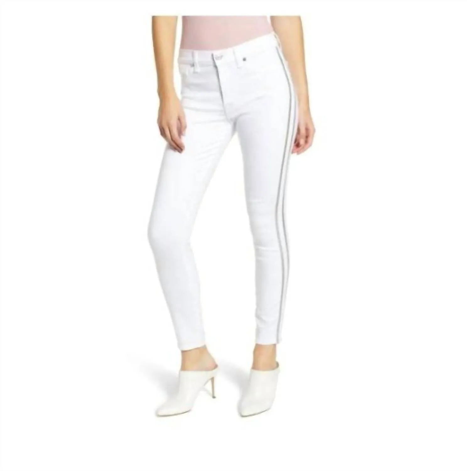 7 For All Mankind - High Rise Skinny Glitter Side Stripe Jean