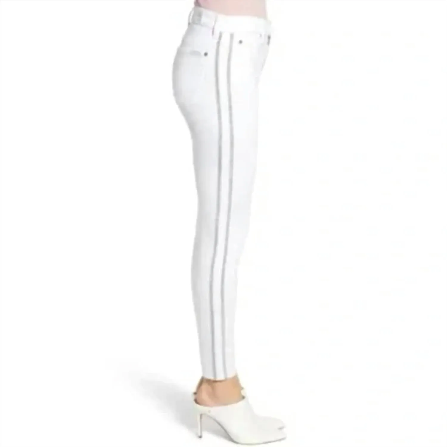 7 For All Mankind - High Rise Skinny Glitter Side Stripe Jean