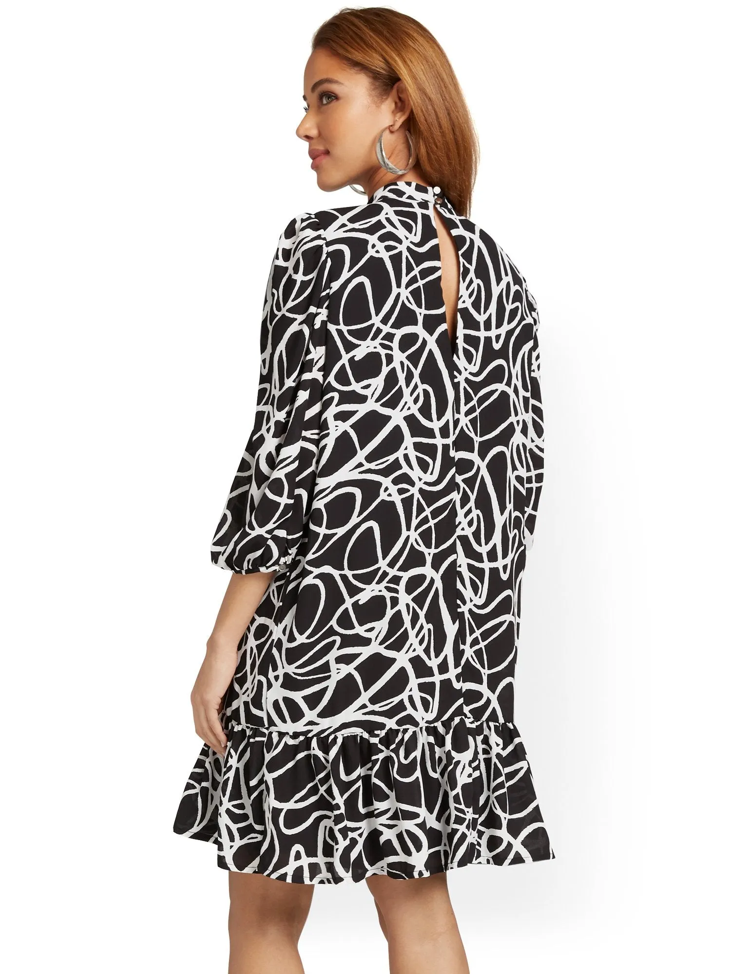 Abstract-Print Bow-Neck Dress