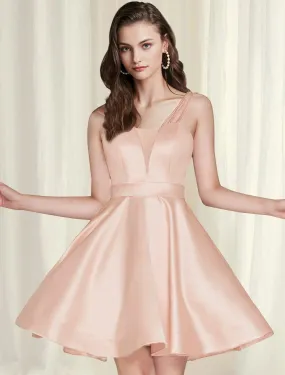 Aimishang  A-Line Cocktail Dresses Minimalist Dress Party Wear Short / Mini Sleeveless V Neck Satin with Sleek