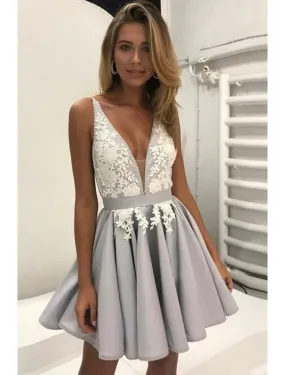 Aimishang  A-Line Cocktail Dresses Party Dress Graduation Short / Mini Sleeveless V Neck Satin Backless with Beading Appliques