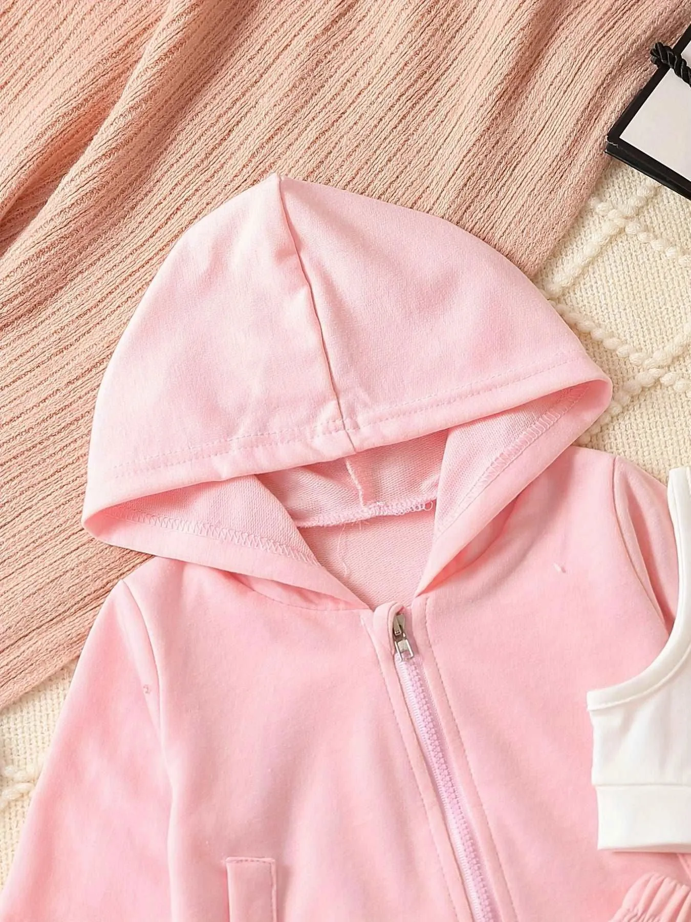 Baby Girls 3pcs Hooded Zipper Jacket, Tank Top and Pants Tracksuit