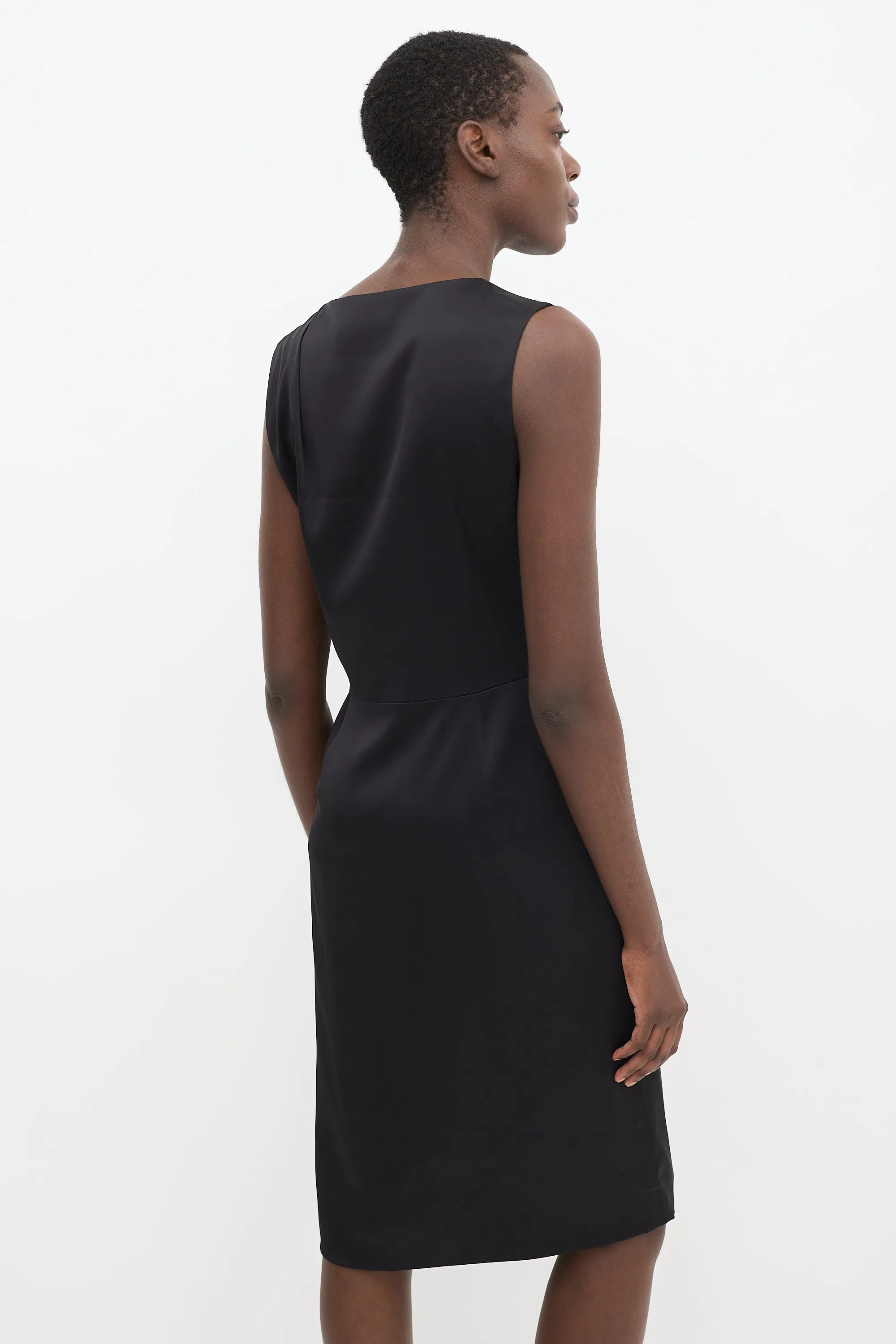 Black Satin Gathered Shift Dress