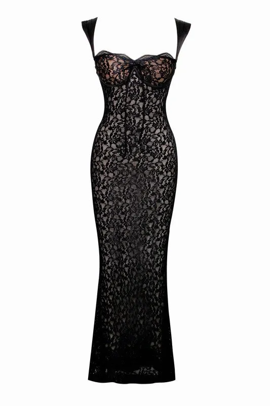 Black Veronica Black Lace Maxi Dress