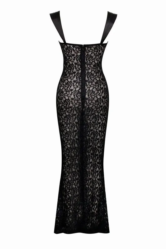 Black Veronica Black Lace Maxi Dress
