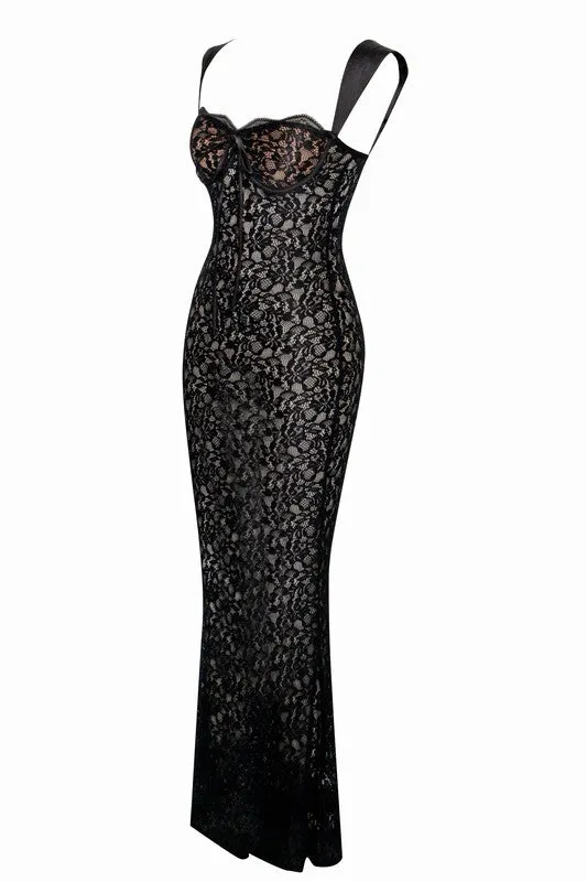 Black Veronica Black Lace Maxi Dress