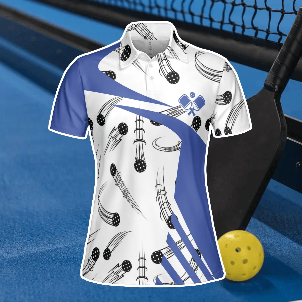 Blue White Pickleball Polo Shirt For Women, Gift for Pickleball Lovers