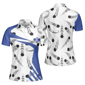 Blue White Pickleball Polo Shirt For Women, Gift for Pickleball Lovers