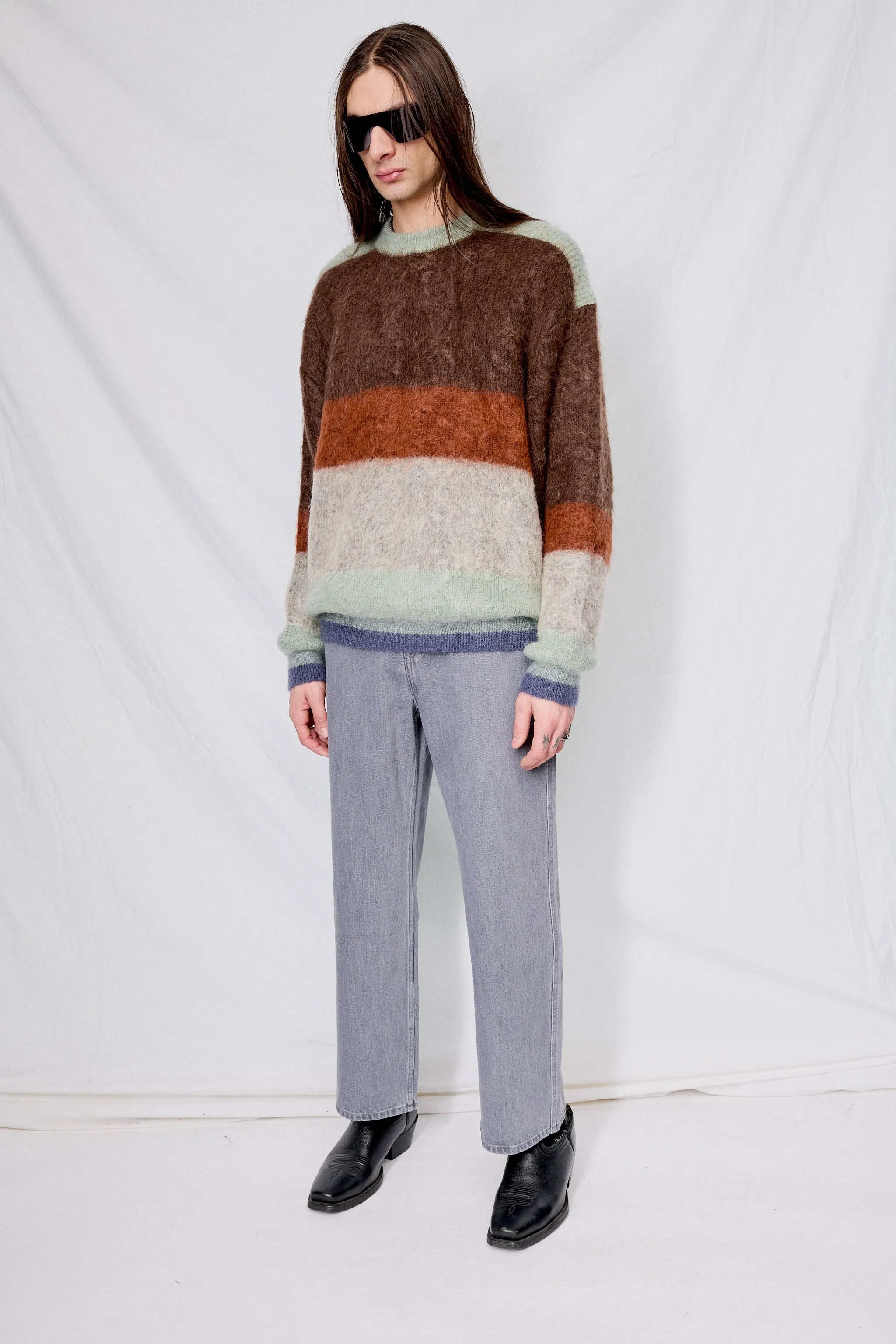 Brown Mohair Border Crewneck