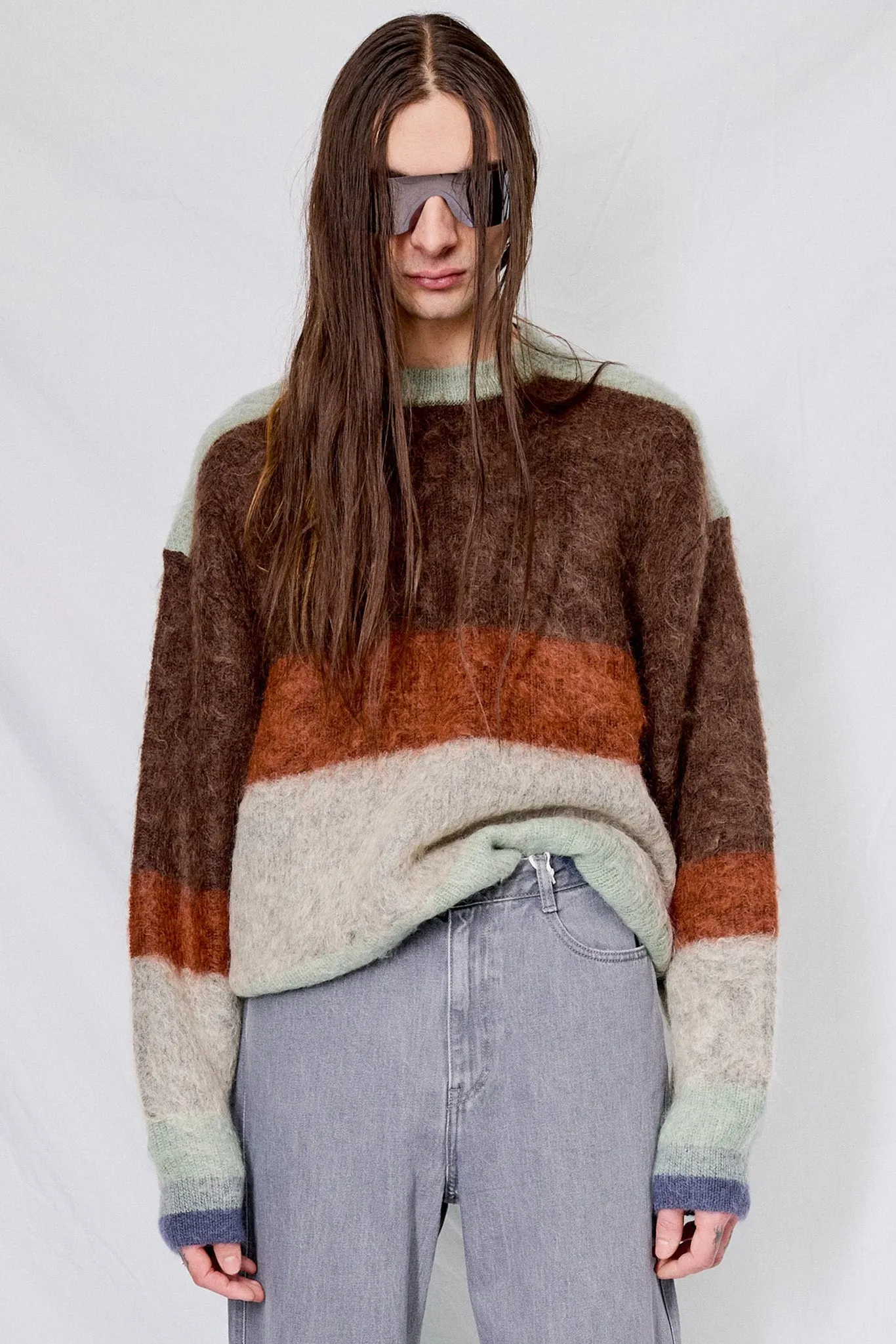 Brown Mohair Border Crewneck