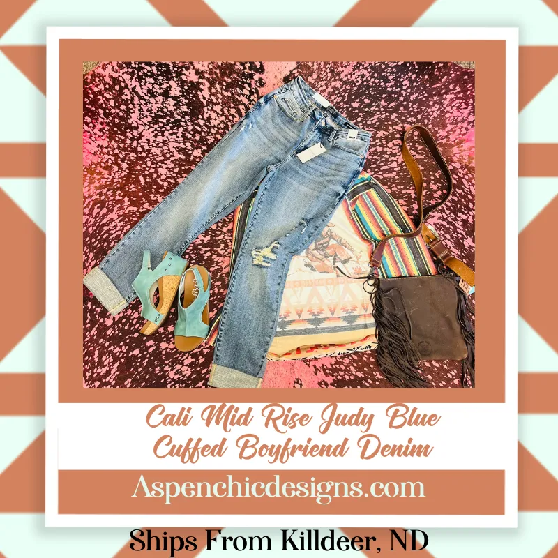 Cali Mid Rise Judy Blue Cuffed Boyfriend Denim
