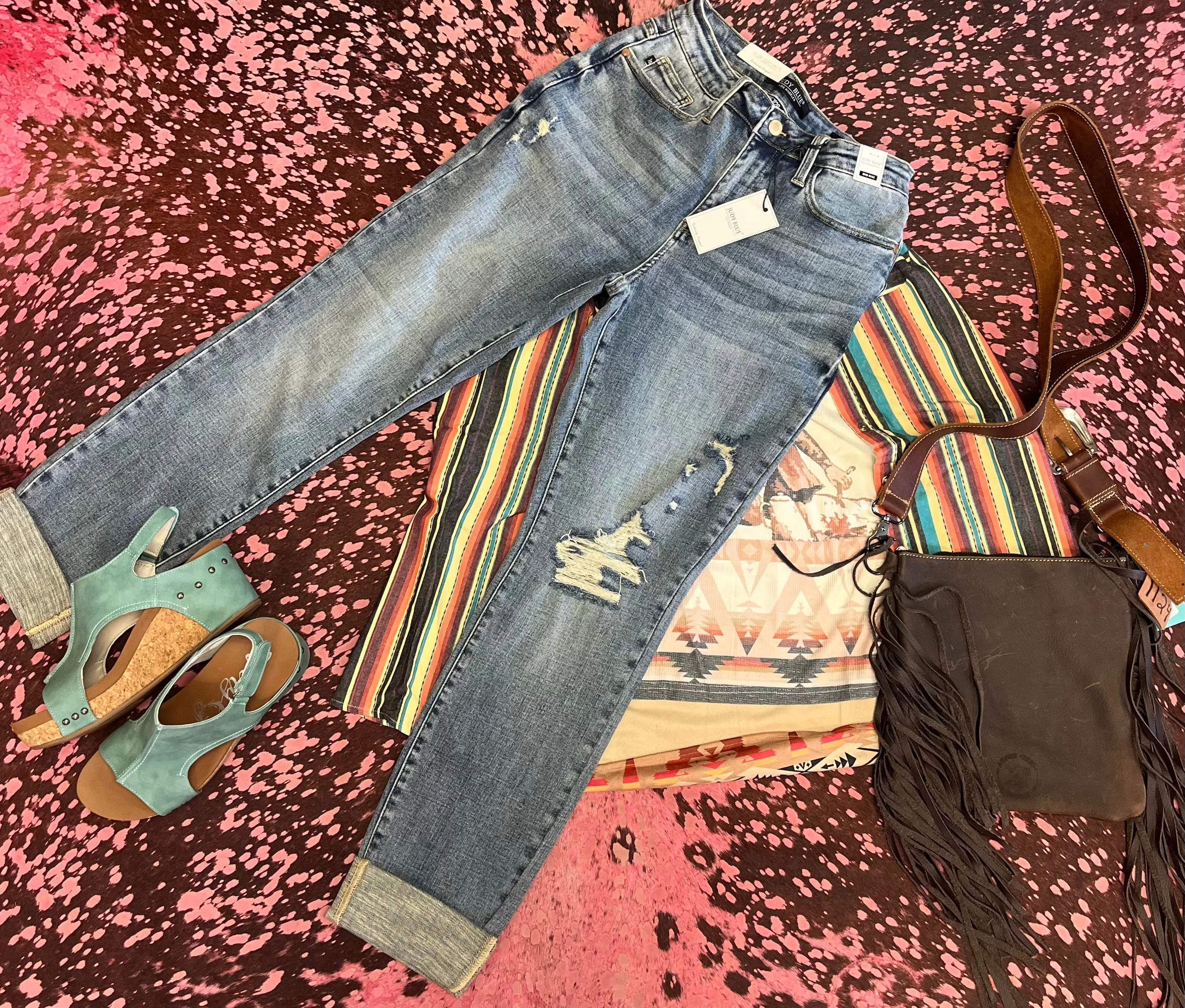 Cali Mid Rise Judy Blue Cuffed Boyfriend Denim