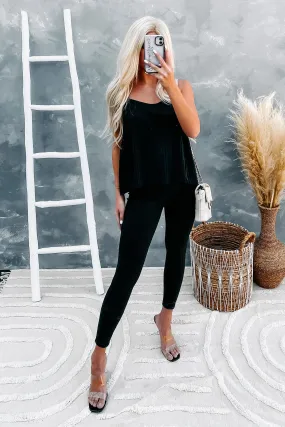 Chill Weekend Ribbed Tank Top & Leggings Set (Black)