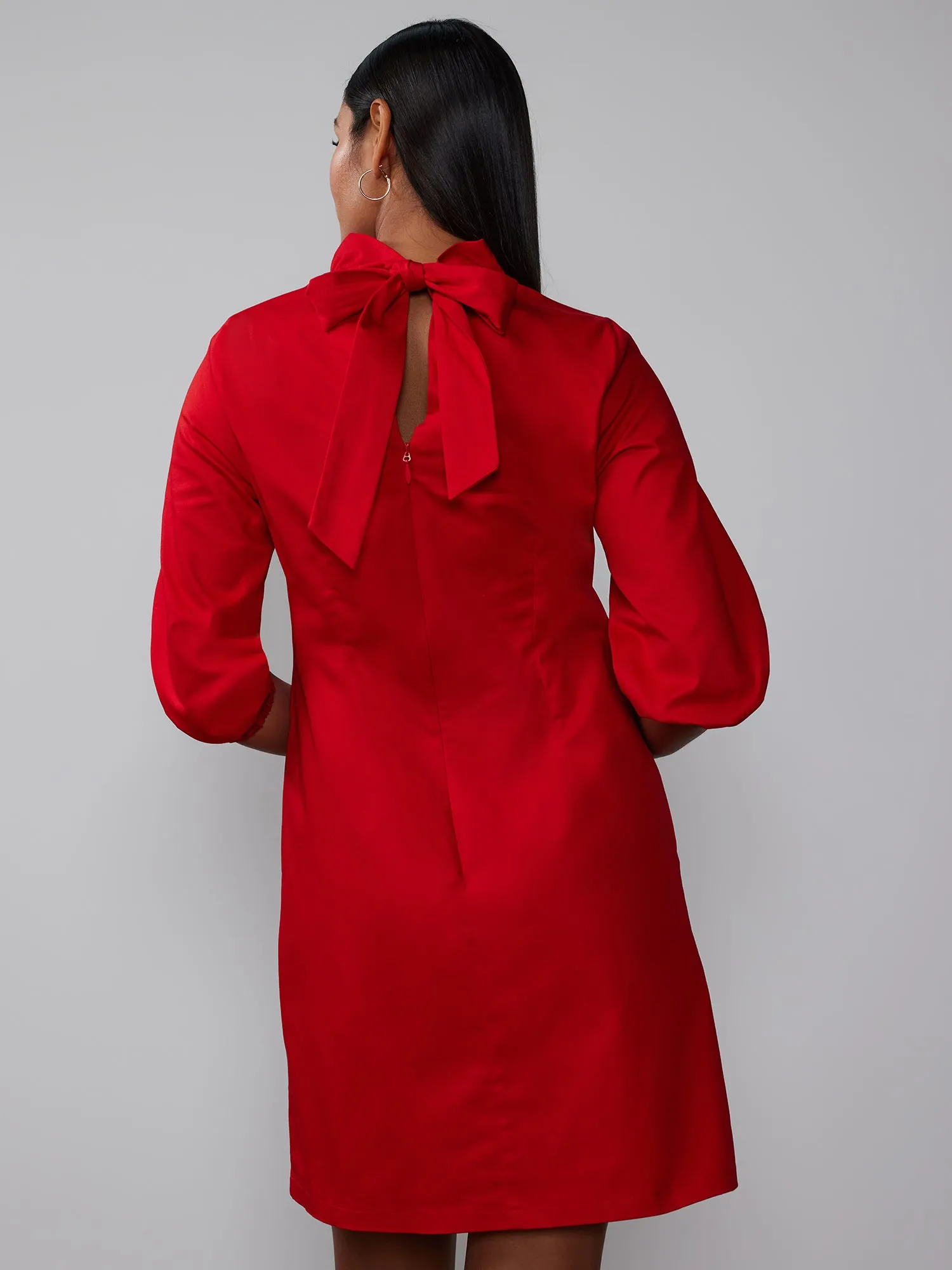 Everyday Ruffle Neck Bow Back Mini Shift Dress