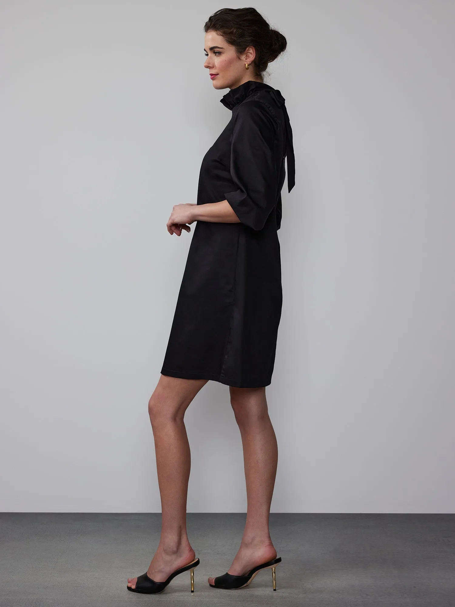 Everyday Ruffle Neck Bow Back Mini Shift Dress