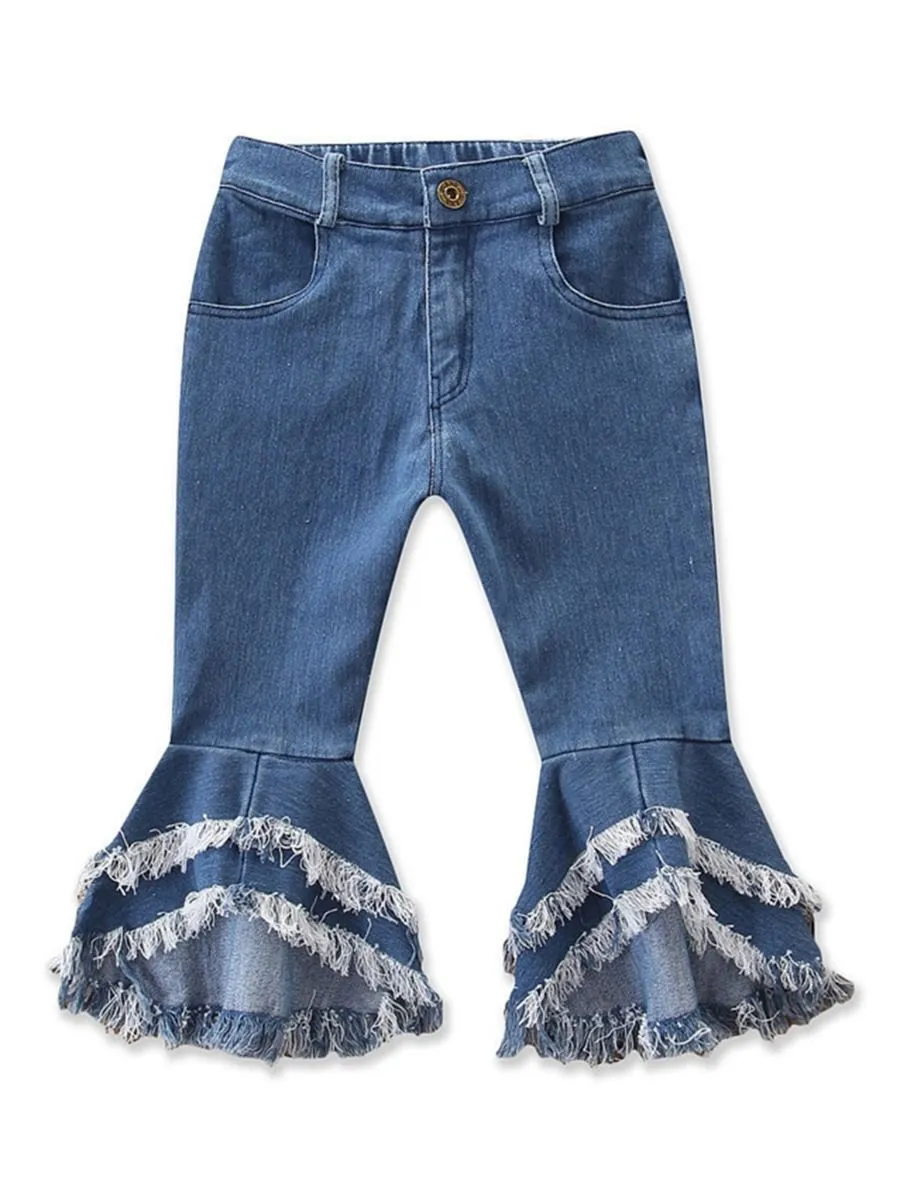 Fashion Toddler Girl Fringed-hem Jeans Bell-bottoms