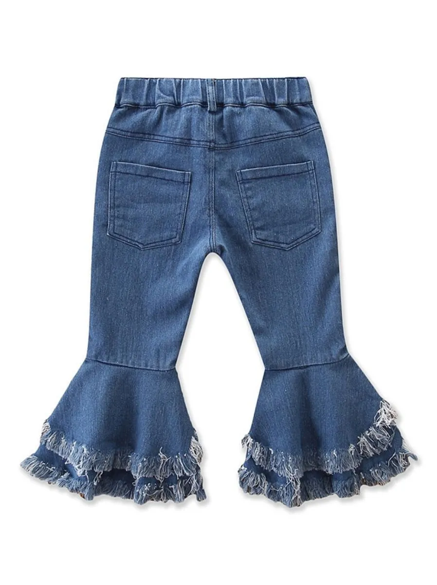 Fashion Toddler Girl Fringed-hem Jeans Bell-bottoms