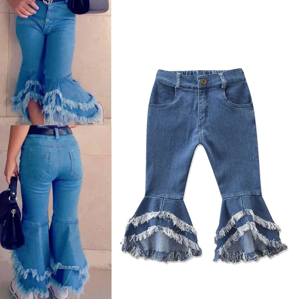 Fashion Toddler Girl Fringed-hem Jeans Bell-bottoms