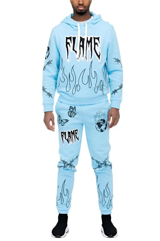 Flame Fire Chenille Hoodie Sweat Set