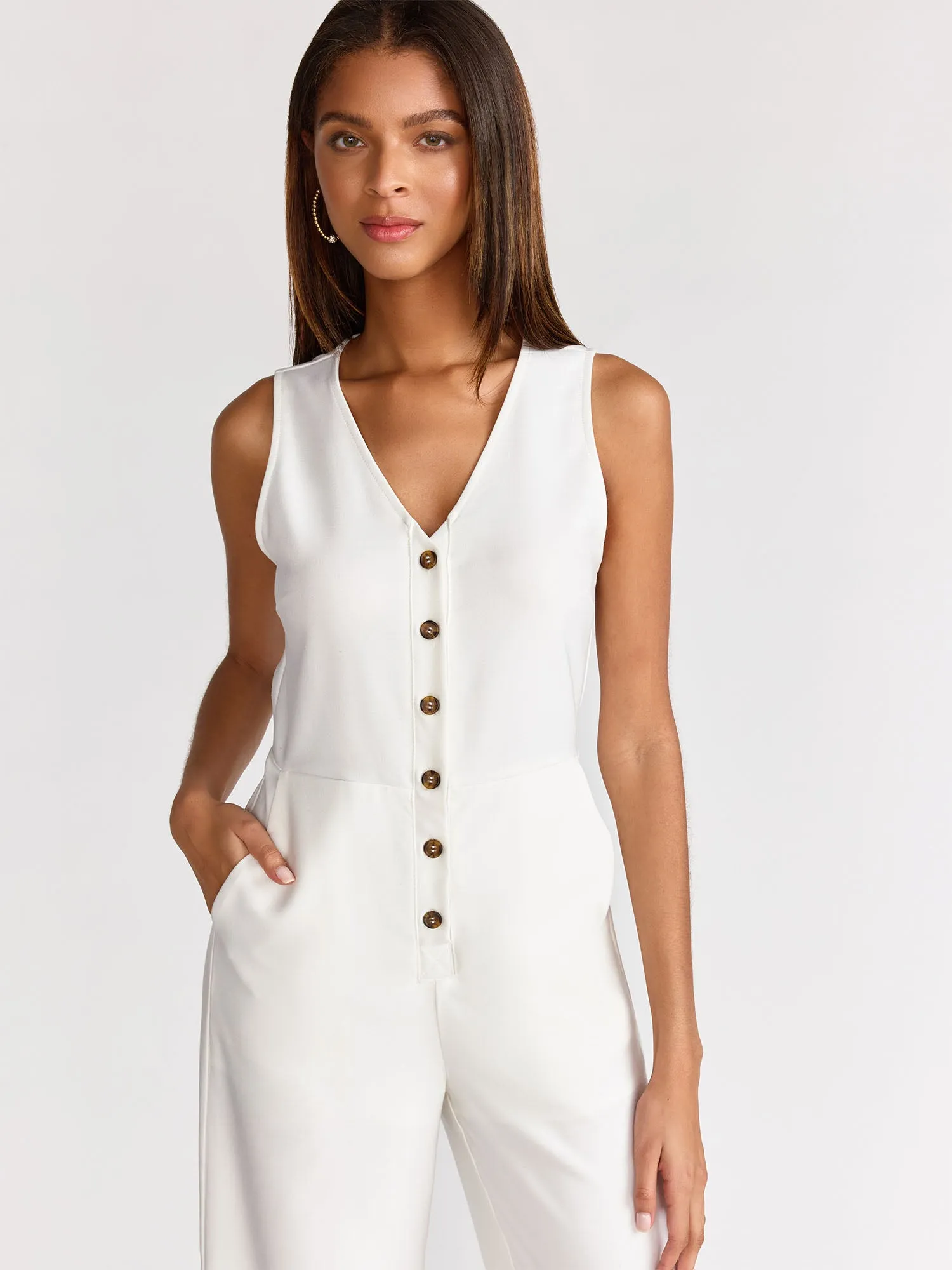 Gilli Sleeveless V-Neck Button Down Jumpsuit - Brands We Love