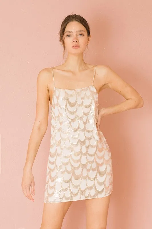 Gold Sequin Looped Shift Mini Dress