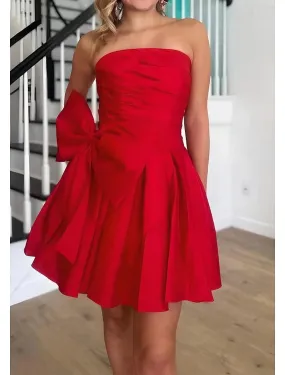 Homecoming Dresses A-Line Holiday Strapless Taffeta with Bow(s) Pleats Graduation Short / Mini Sleeveless