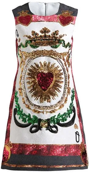 Jacquard Print Sequin Embellished Mini Shift Dress
