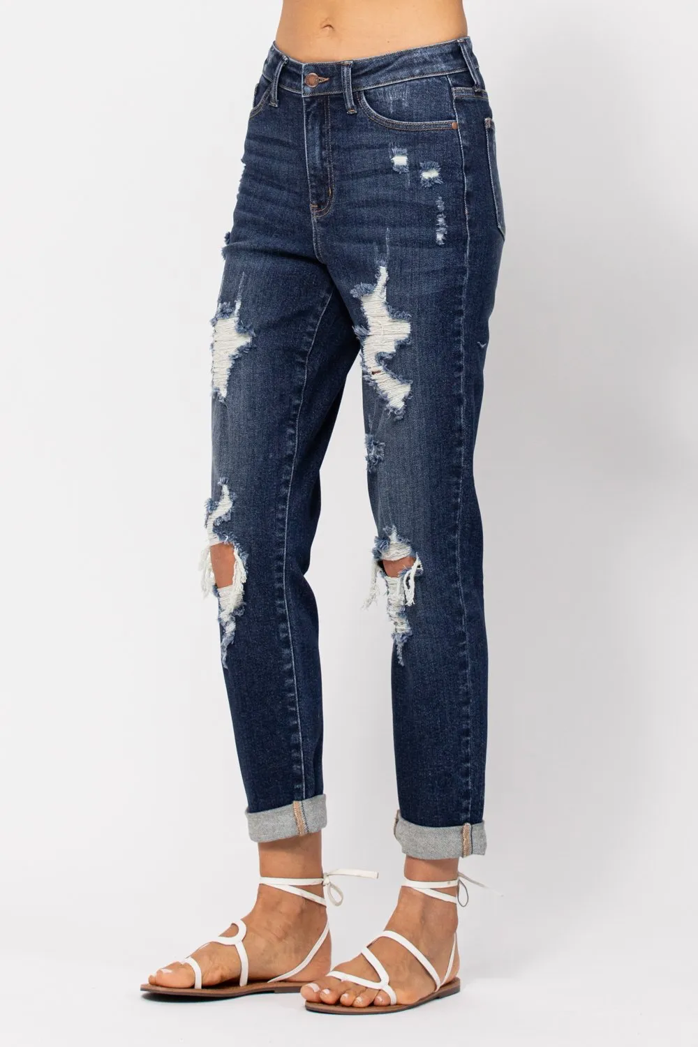 JB MARY CUFFED DESTROYED BOYFRIEND JEANS