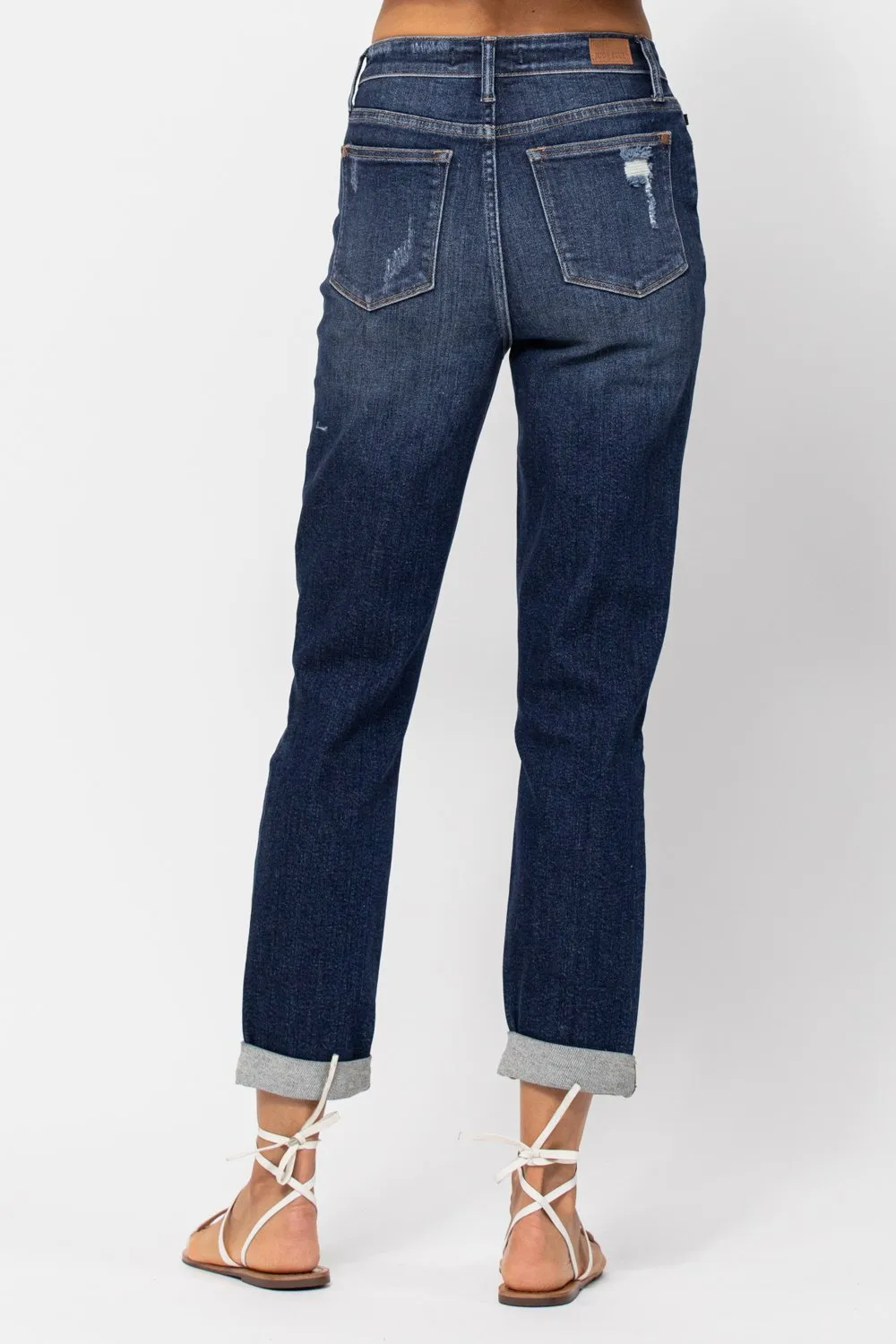 JB MARY CUFFED DESTROYED BOYFRIEND JEANS
