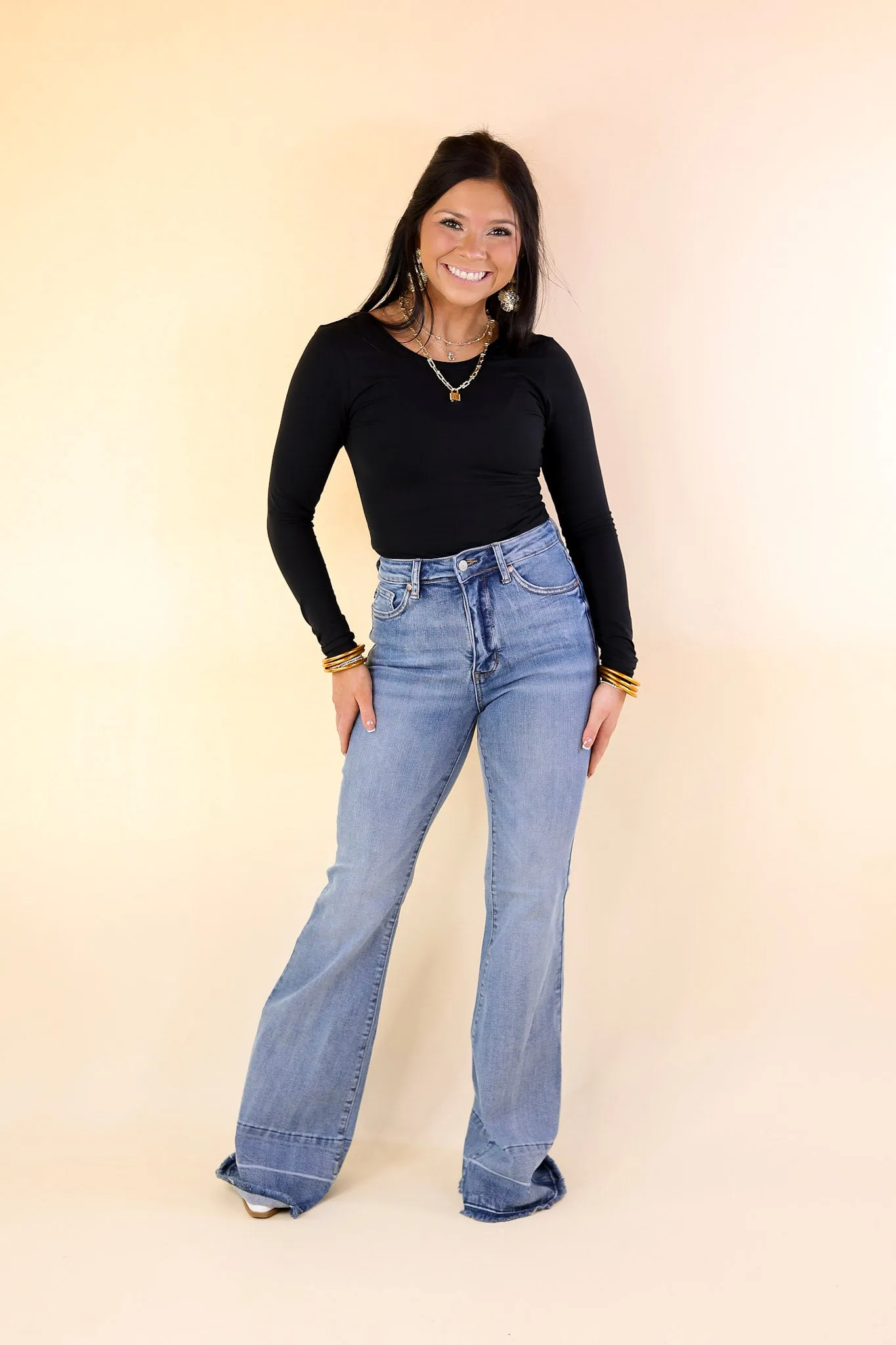 Judy Blue | Bell Bottom Country Tummy Control Flare Jean with Release Hem in Medium Wash