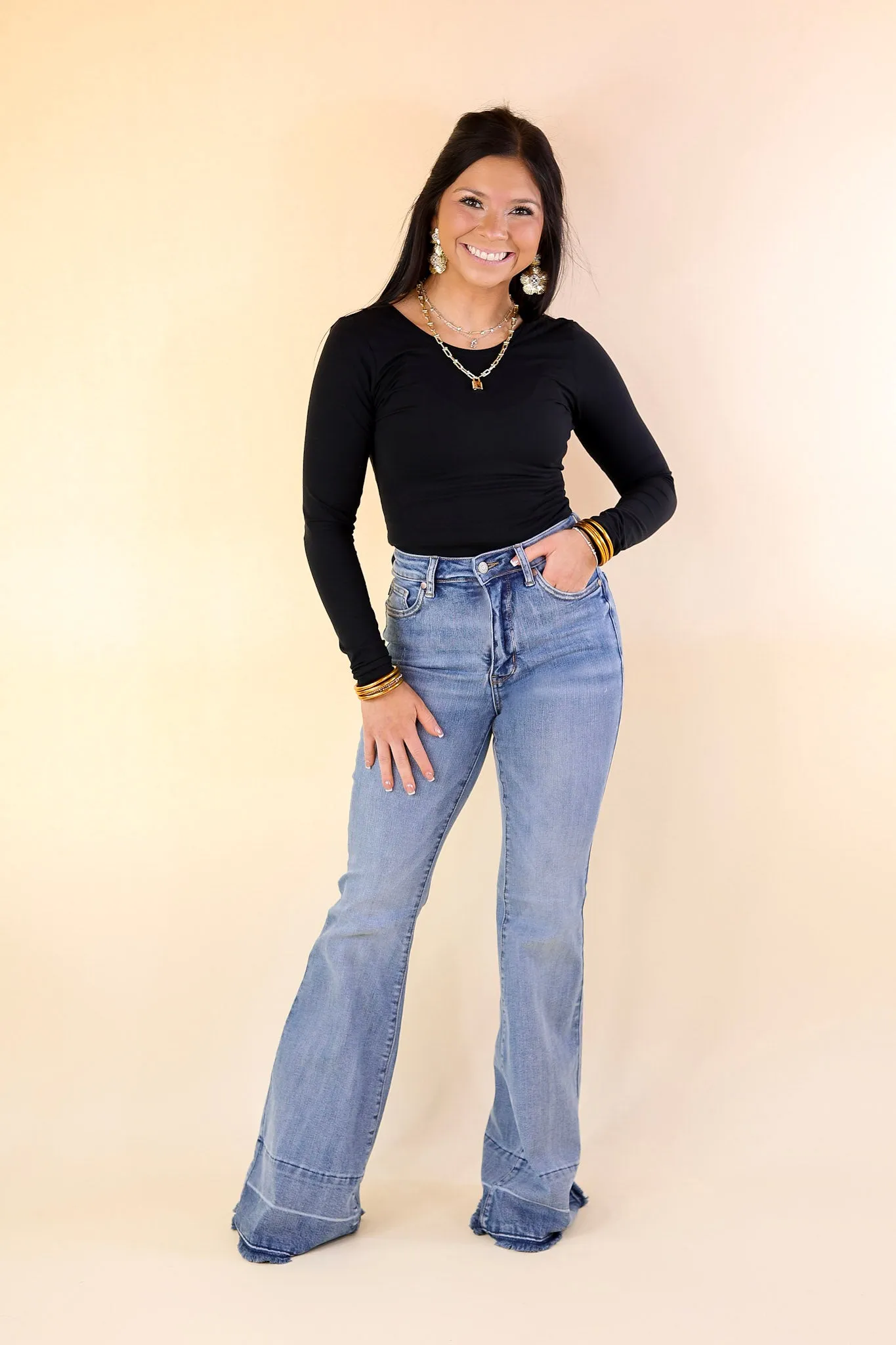 Judy Blue | Bell Bottom Country Tummy Control Flare Jean with Release Hem in Medium Wash