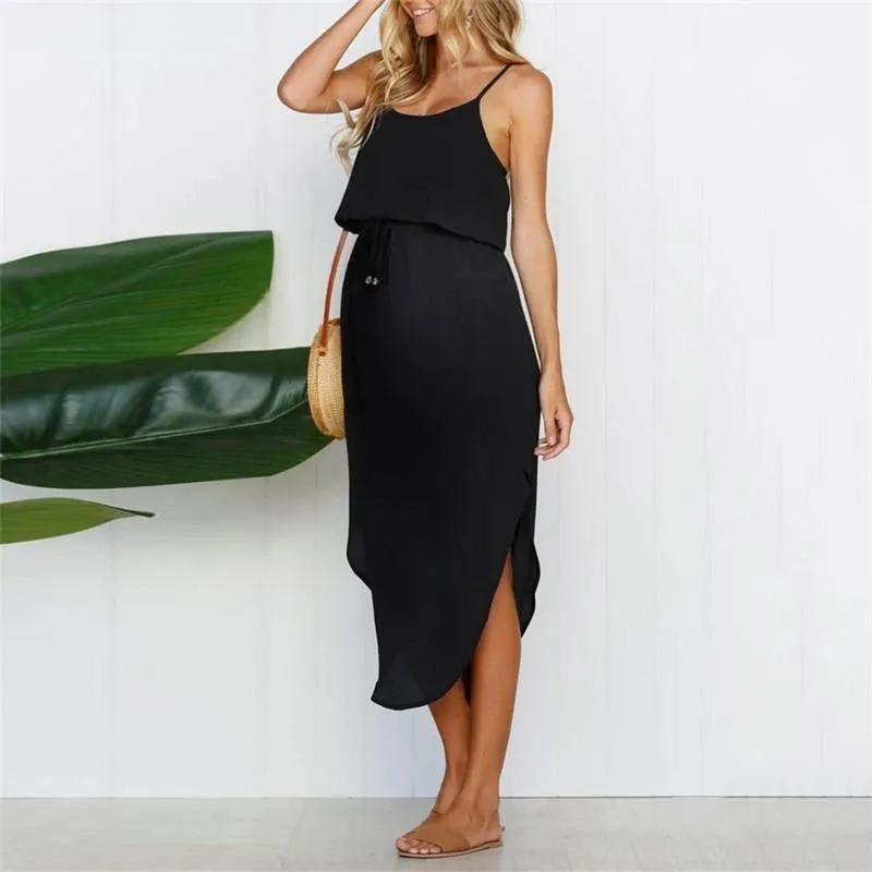 Maternity Sexy Strap Solid Color Dresses