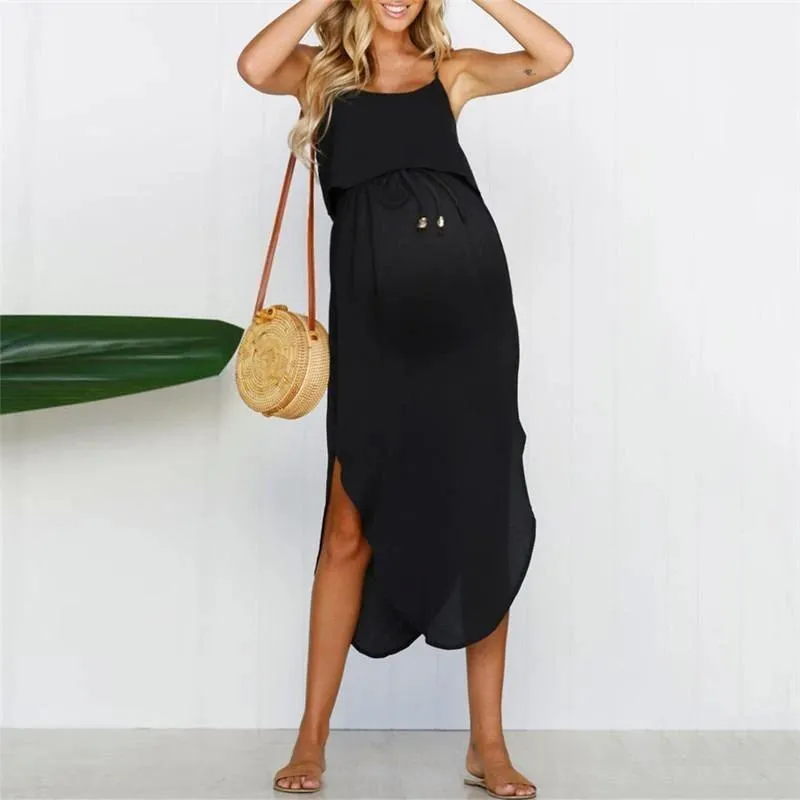 Maternity Sexy Strap Solid Color Dresses