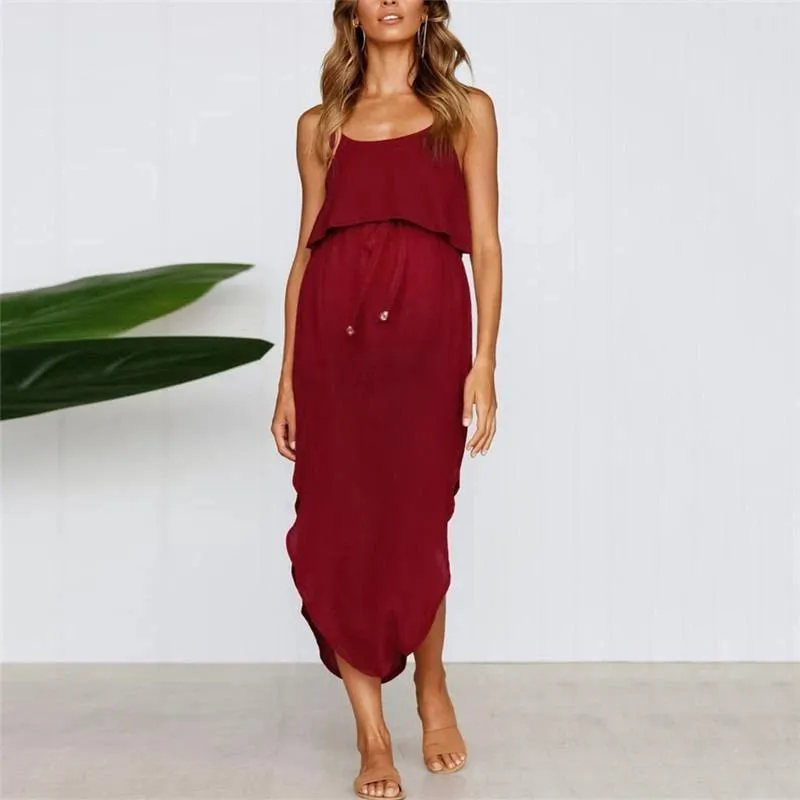 Maternity Sexy Strap Solid Color Dresses