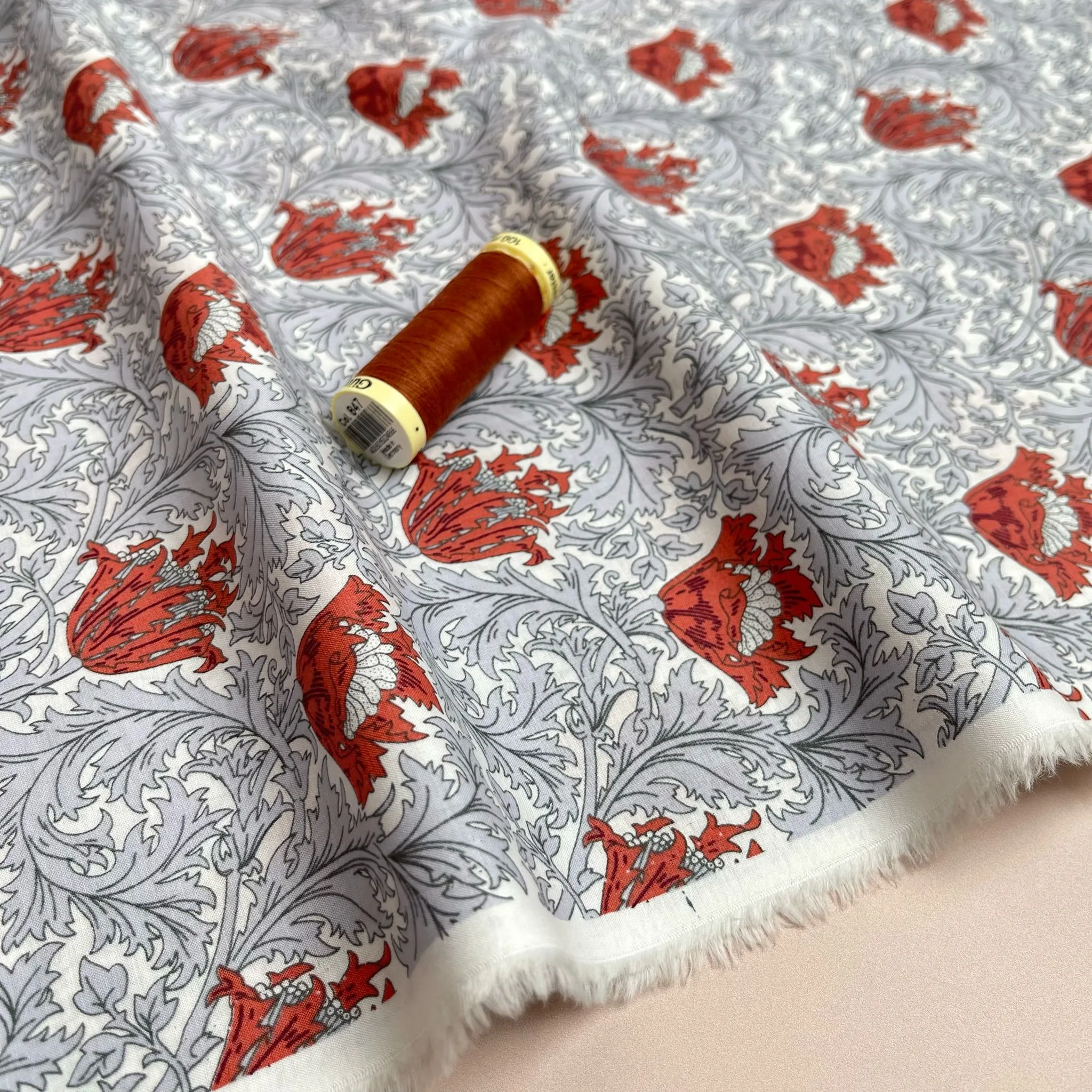 Morris Leaves Grey Cotton Lawn Fabric