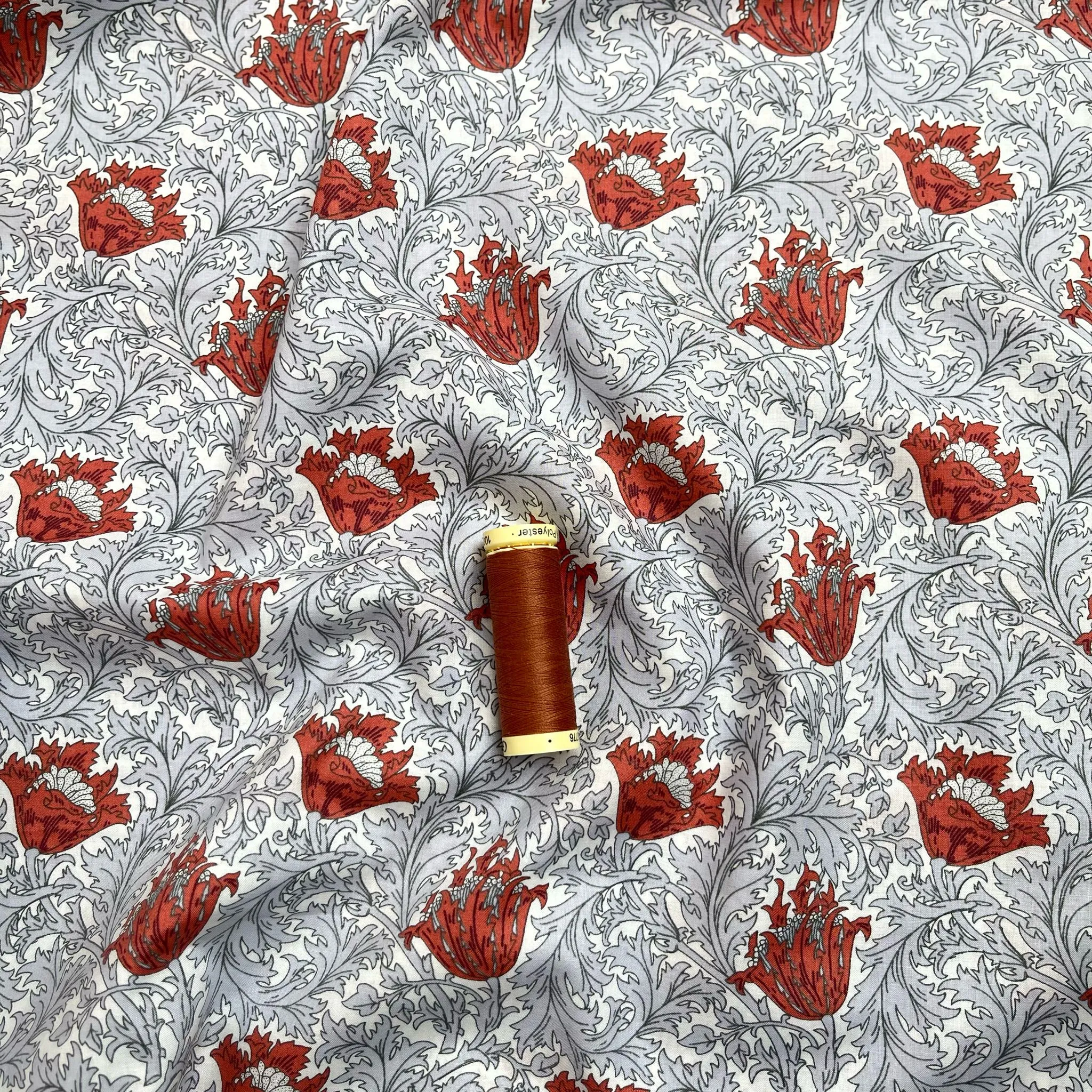 Morris Leaves Grey Cotton Lawn Fabric