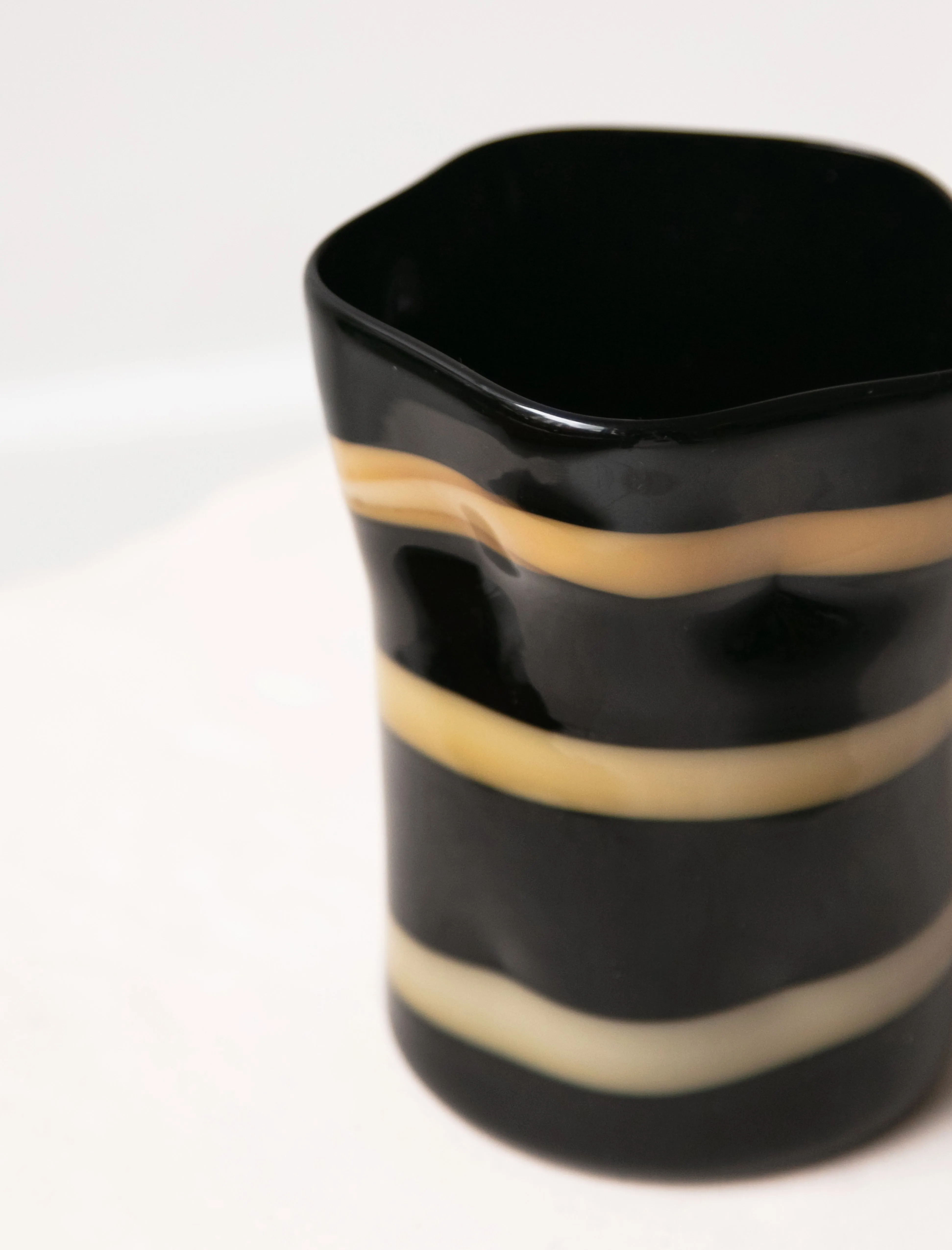 Murano Glass Black with Ochre Stripes