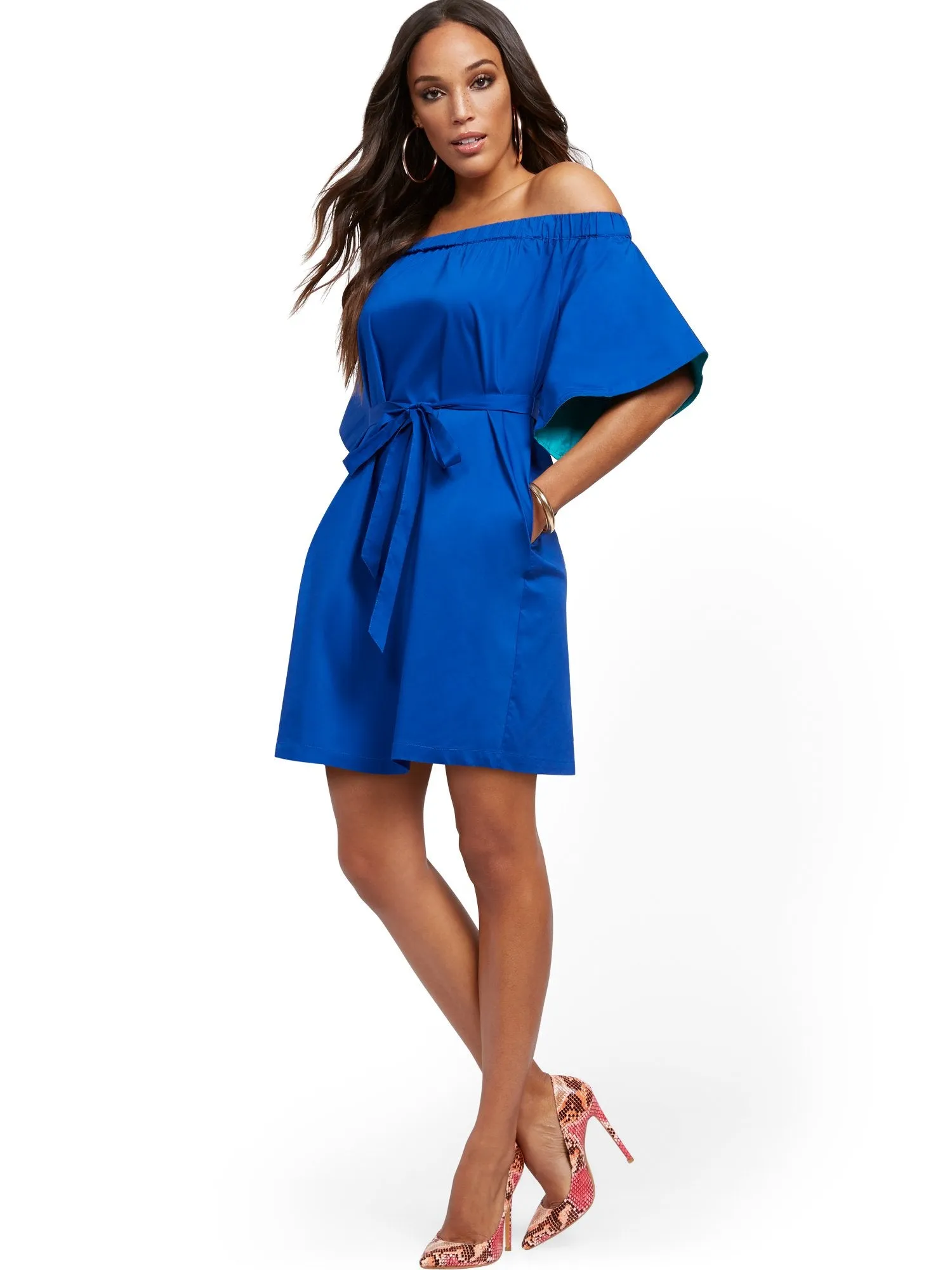 Off-The-Shoulder Poplin Shift Dress