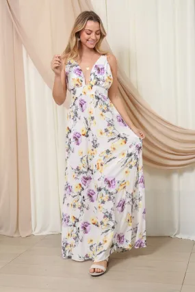 Off White Vacay Back Tie Floral Print Maxi Dress