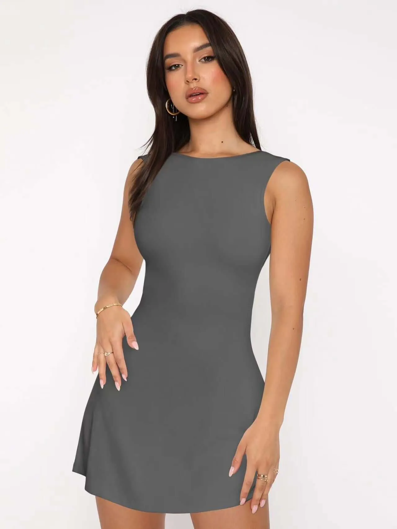 Round collar sleeveless mini dress