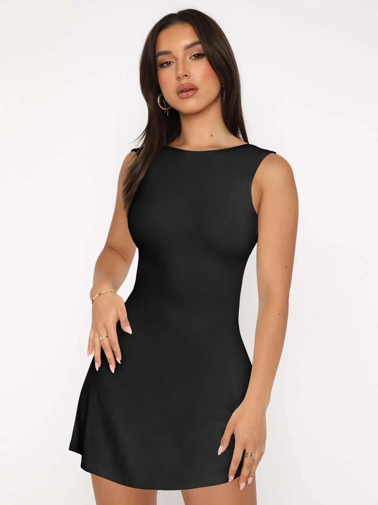 Round collar sleeveless mini dress