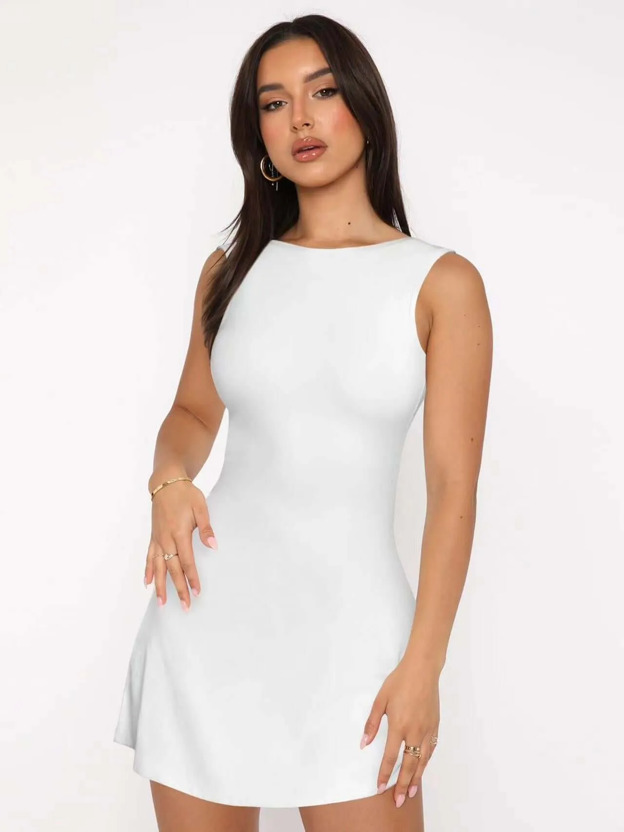 Round collar sleeveless mini dress