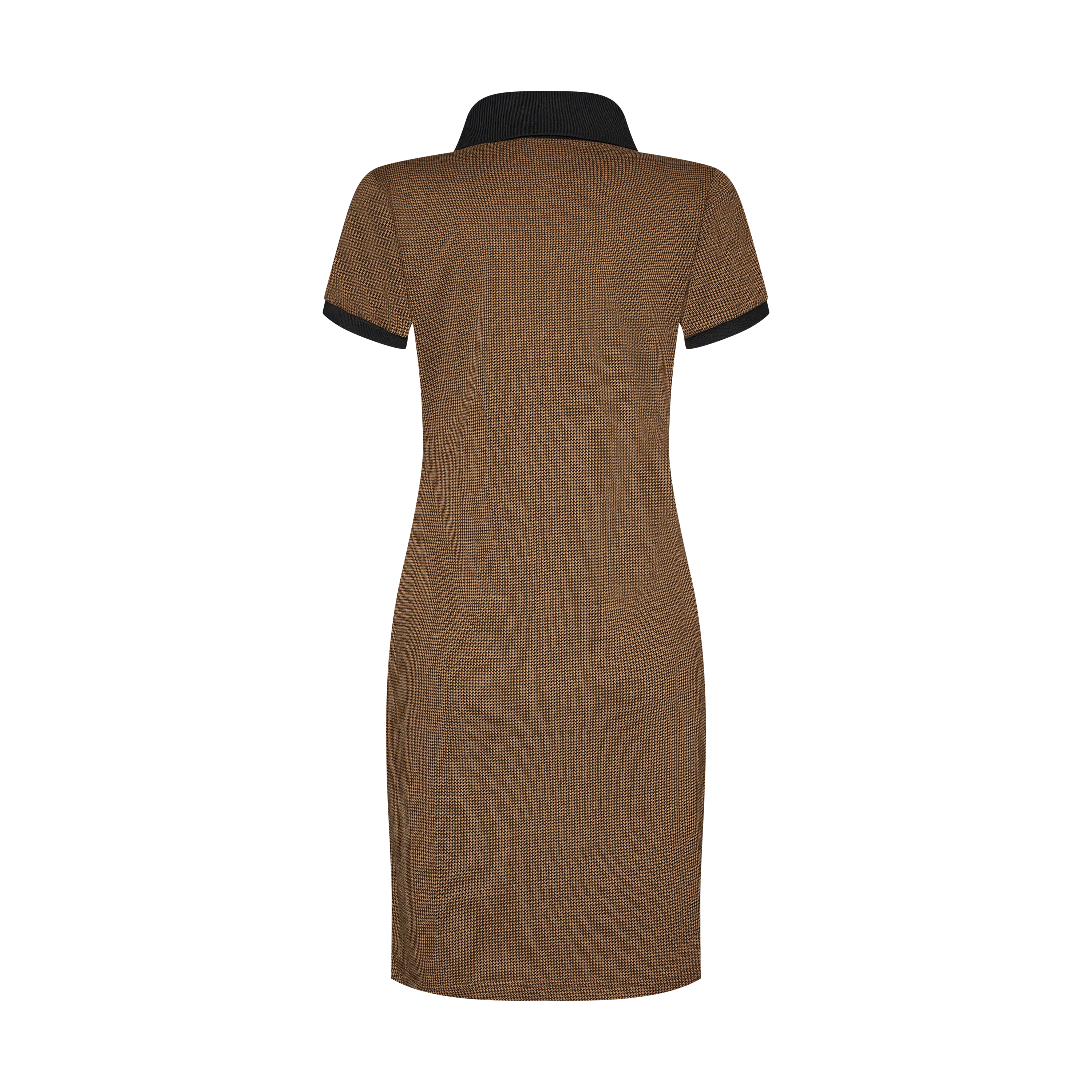 THE HOUNDSTOOTH POLO DRESS-BROWN