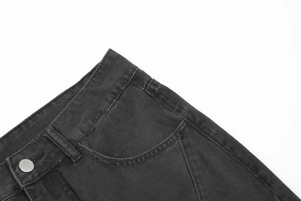Washed And Worn Denim Bootcut Trousers Male