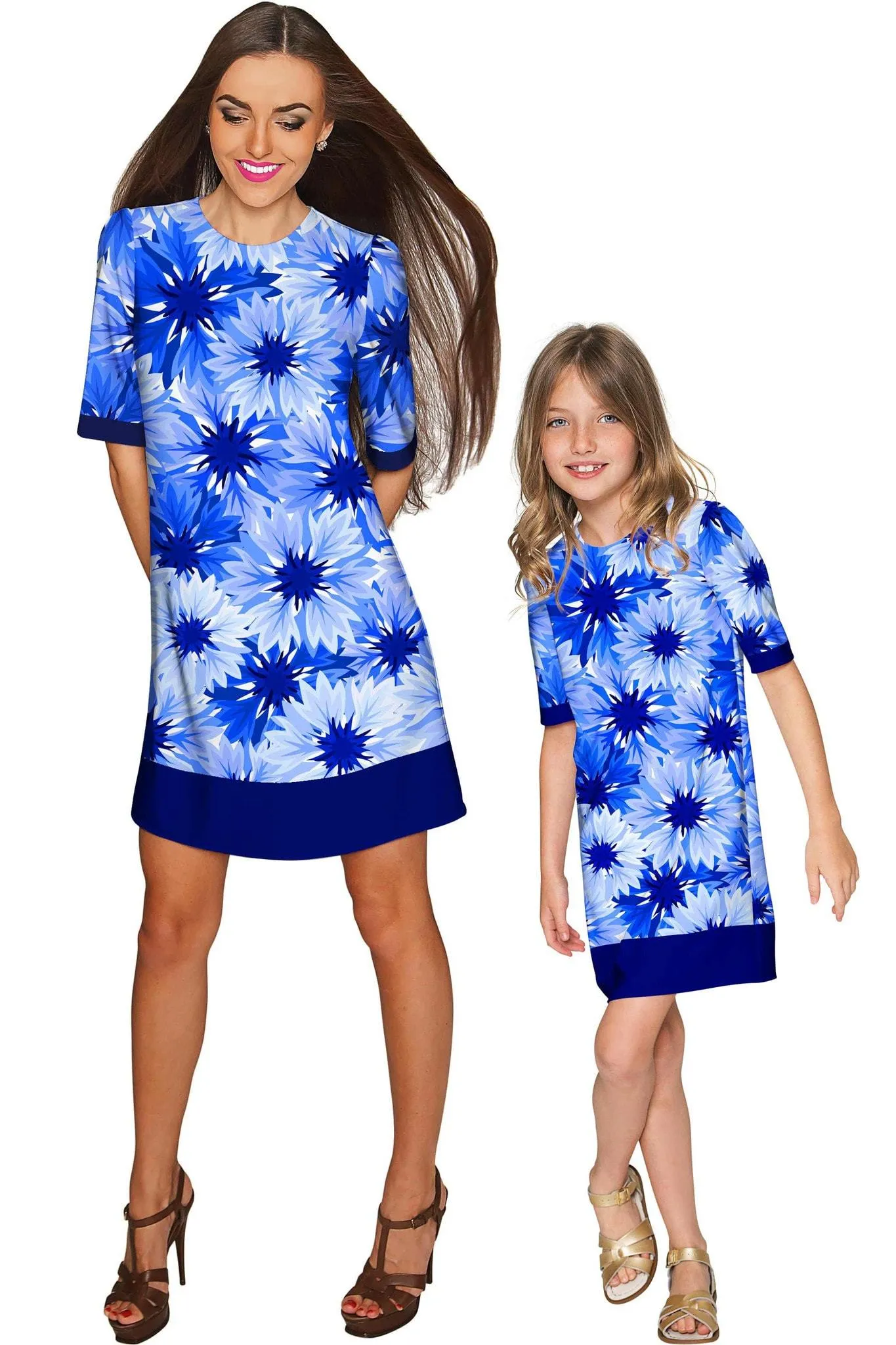 Wild Bloom Grace Blue Floral Elegant Shift Dress - Women