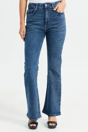 Women Blue Plain Flared Jeans