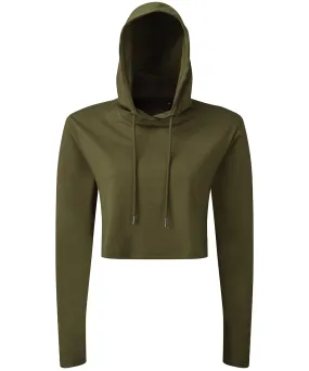 Womens TriDri® cropped hooded long sleeve t-shirt | Olive